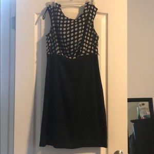 Black a-line dress fitted - polka dot top